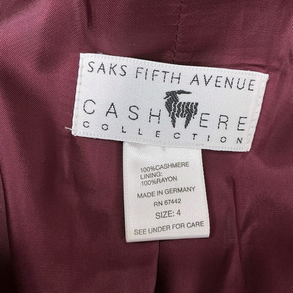 Saks Fifth Ave Cashmere Collection Blazer Jacket Coat Burgundy Germany Size 4 - Picture 10 of 16